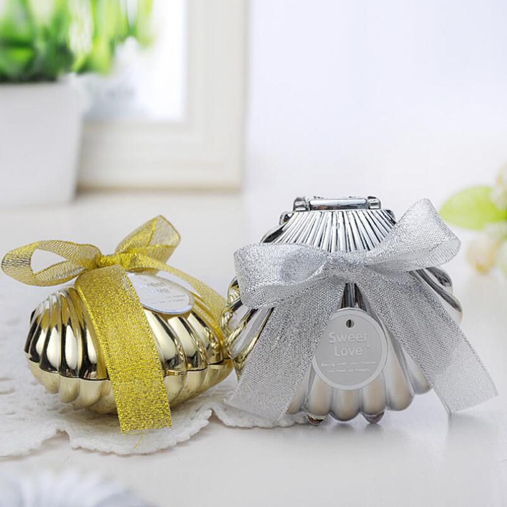 6 Pieces Plastic Shell Shape Candy Boxes Wedding Party Gift Favor Gold