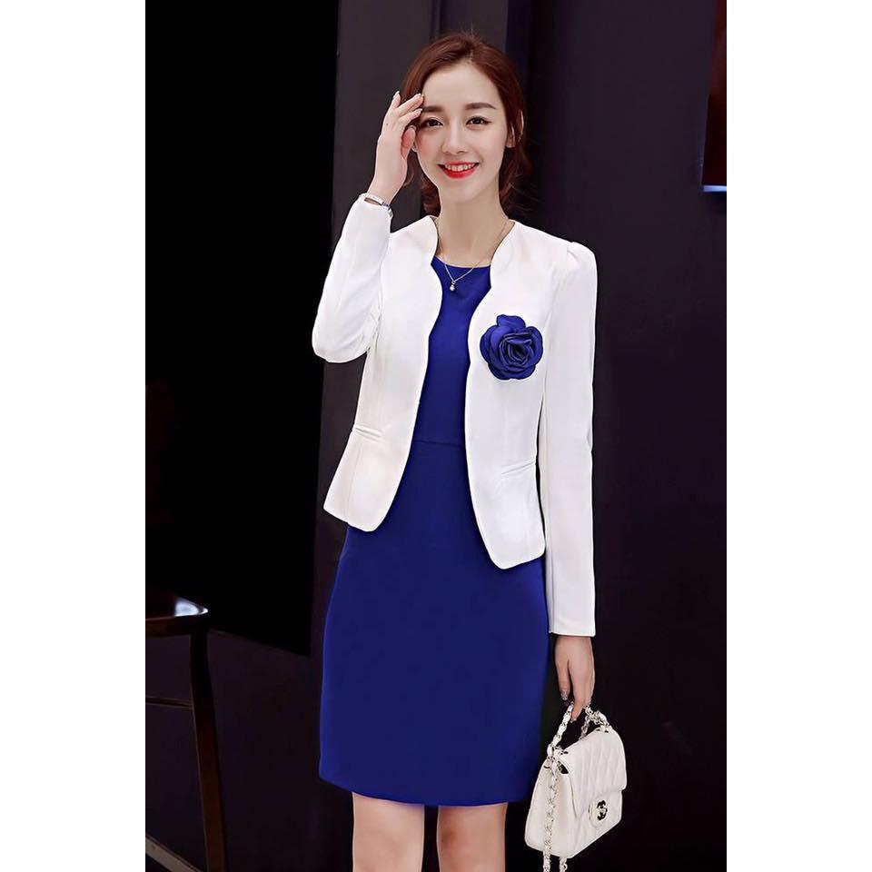 Set áo vest đính hoa và đầm thời trang LP04 cao cấp
