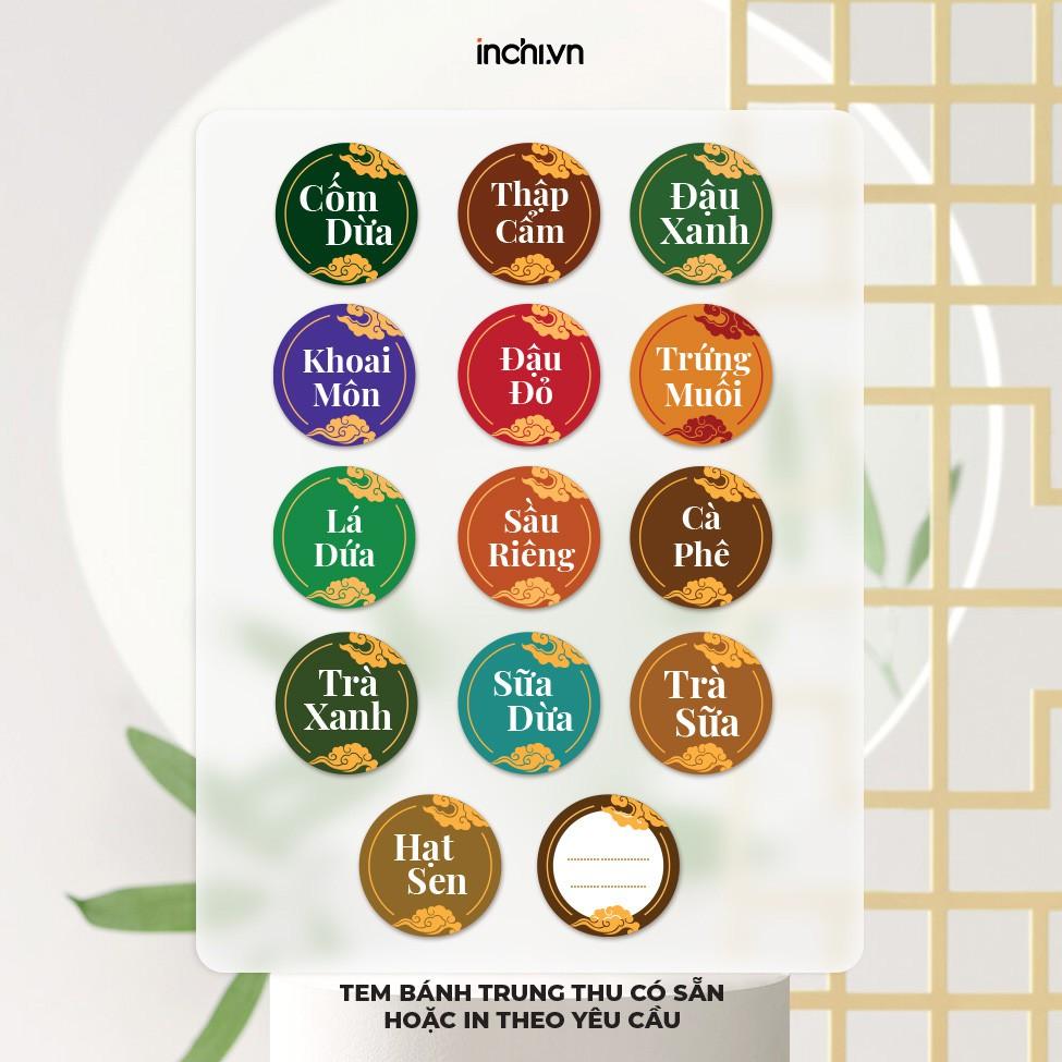 Tem Decal Bánh Trung Thu Cao Cấp Có Sẵn Hình Tròn - 13 Nhân &amp; 1 Nhân Viết Tay Size 18 Tem / Tờ Giá Rẻ