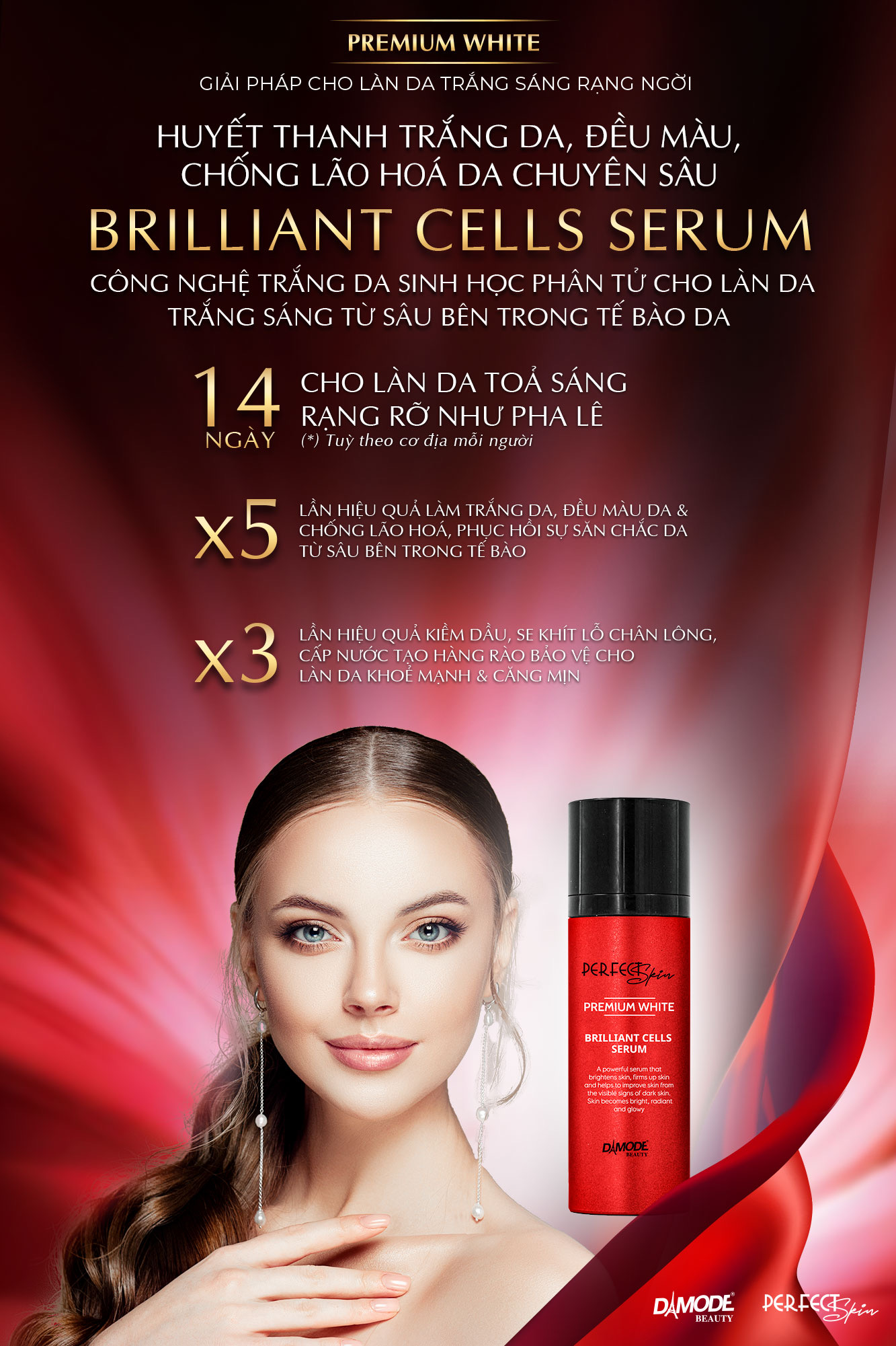 Huyết thanh trắng da ngăn lão hóa da BRILLIANT CELL SERUM DAMODE chai 30ml