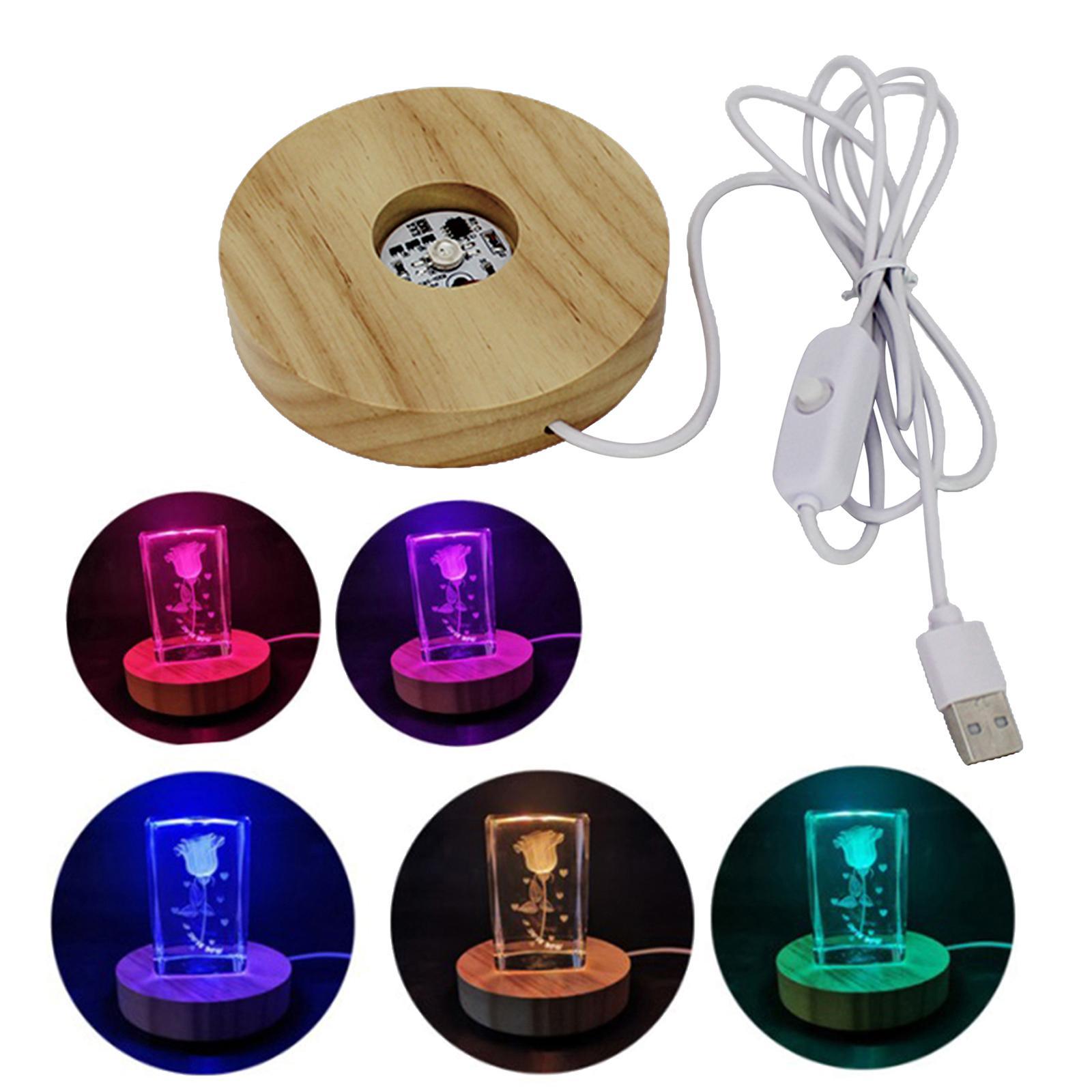 3X Wooden Round LED Light Base Display Stand Lamp for Crystals Ball Colorful