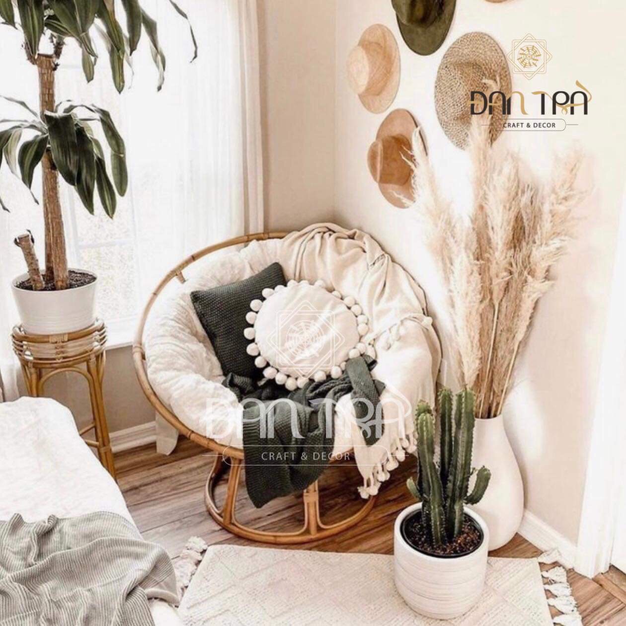 Ghế Mây Lười Đọc Sách- Ghế Mây Papasan 1M2 Kèm Nệm Nhung Cao Cấp To Thoải Mái -Ghế Mây Lười Thư Giãn Đan Trà- Ghế Mây Thư Giãn Đọc Sách- Nội Thất Mây Tre Đan Trà
