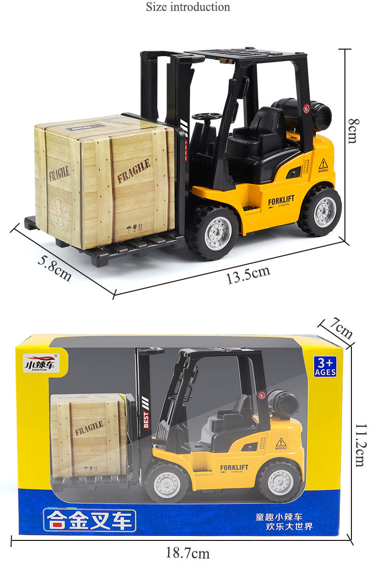Đồ chơi mô hình xe nâng hàng kim loại mini tỷ lệ 1:50 an toàn cho bé có thể trang trí.