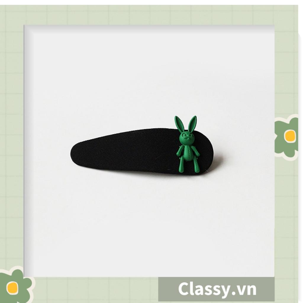Clip Kẹp Classy tóc phối màu xanh lá và đen, họa tiết cute dễ thương hot hit bản lớn bọc vải chanh sả sả chanh PK946 - PK946-NO2