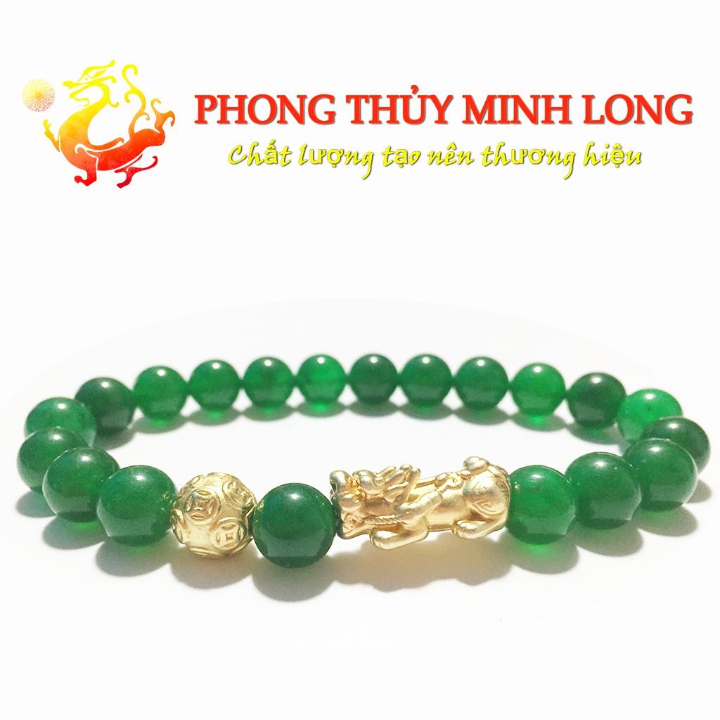 Vòng tay đá Mã Não Xanh 3A mix tỳ hưu và 1 hạt kim tiền bạc charm Vàng hợp mệnh Hỏa và Mộc