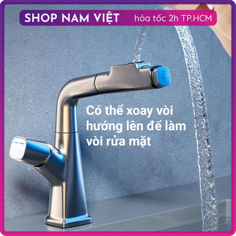 Vòi Nước Lavabo Cao Cấp Dây Rút 2 Chế Độ Nước