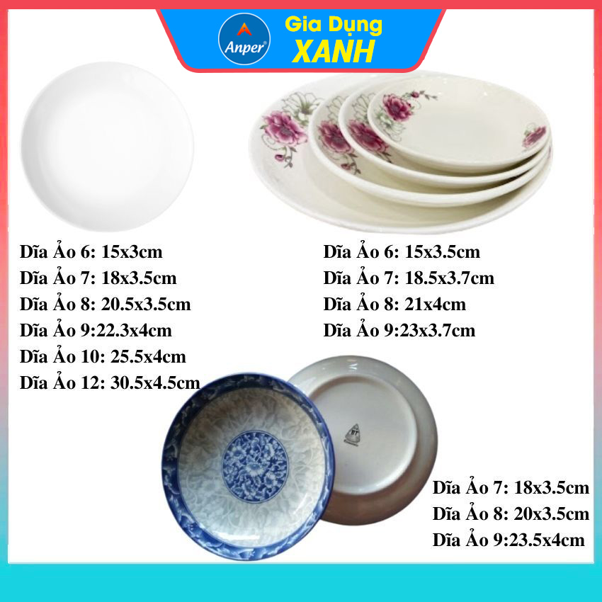 Combo 2 đĩa 3 Đĩa Dĩa  Sứ 15cm 18cm 25cm 30cm   Anper Cao Cấp Phong Cách Nhật Hàn   dĩa sứ dĩa trắng tròn chén đĩa đẹp plate đĩa sứ kiểu đĩa sứ sâu lòng đĩa sứ trang trí