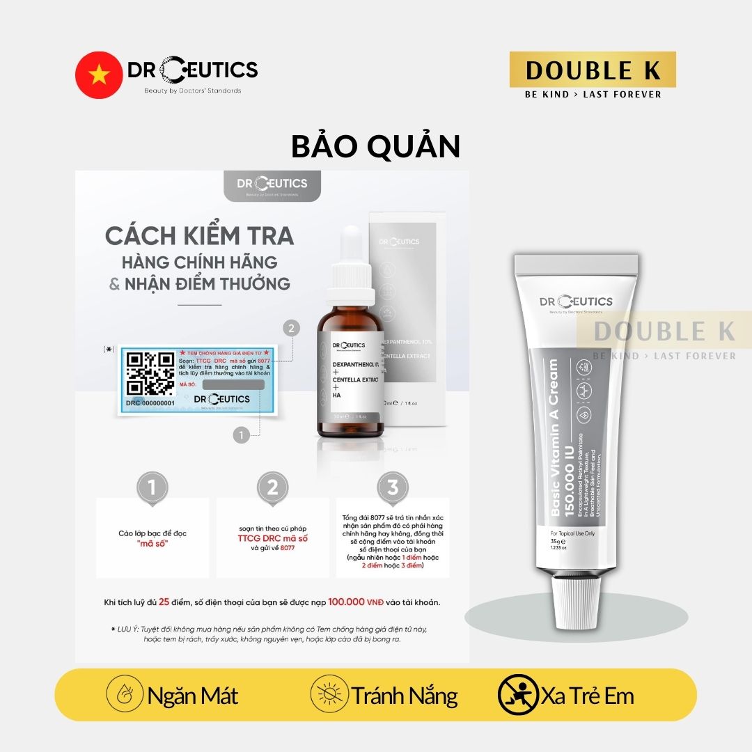 Kem Dưỡng Trẻ Hóa Da DrCeutics Basic Vitamin A Cream 150.000 IU - Double K