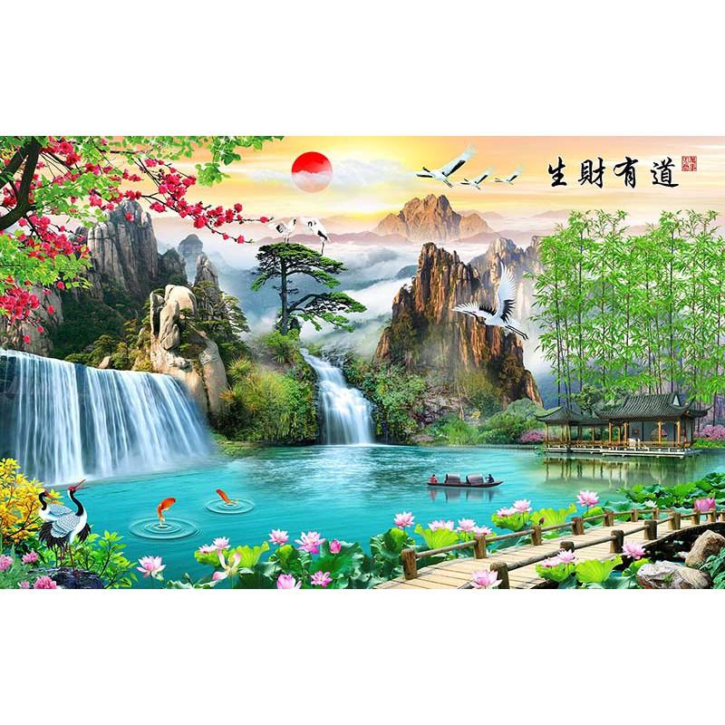 Tranh sơn thủy 2, Tranh dán tường 3d hiện đại