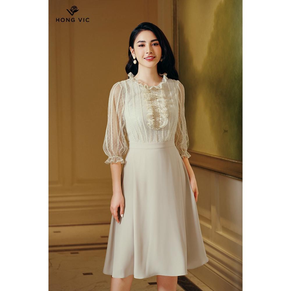 Đầm nữ thiết kế Hongvic ren kem DL370