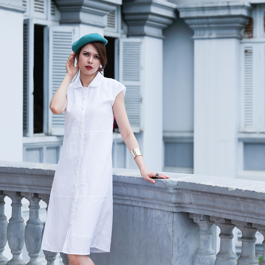Đầm Vintage Linen Đầm suông đầm linen Thời trang thiết kế Hity DRE133 (Trắng Kim Cương)