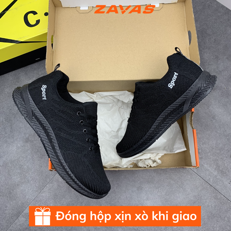 Giày Thể Thao Nam Màu Đen, Sneaker Nam Màu Đen, Đế Êm, Nhẹ Thoáng Khí S355