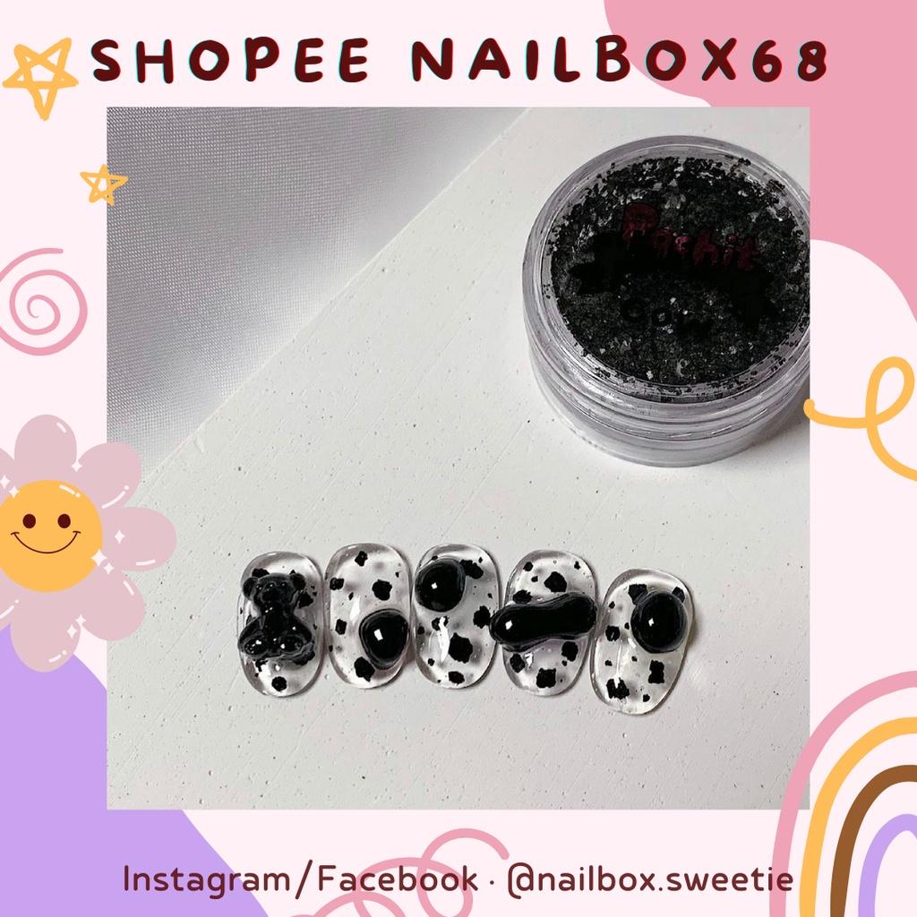 Nailbox - Móng úp thiết kế - Gấu đen mix vẽ nổi Korea nails