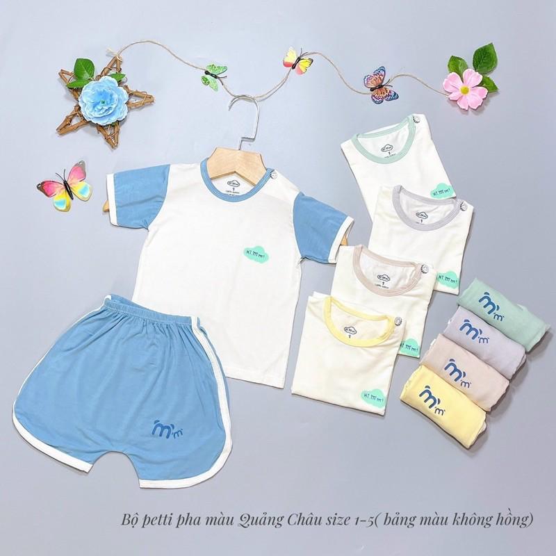 Bộ cộc tay chất Petit phối áo trắng quần màu siêu thoáng mát cho da bé