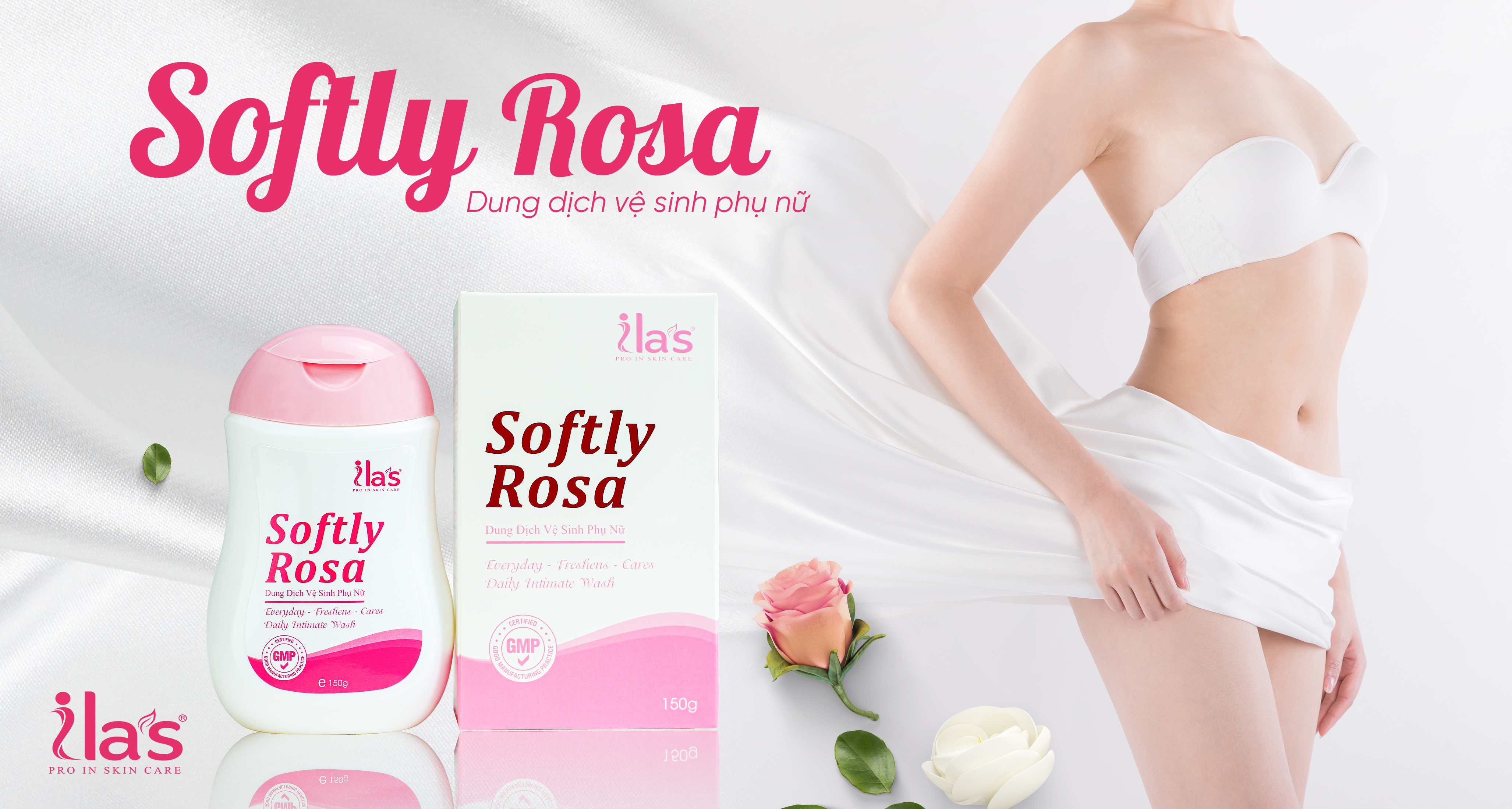 DUNG DỊCH VỆ SINH PHỤ NỮ SẠCH THƠM - HỒNG KHÍT Softly Rosa ILA'S