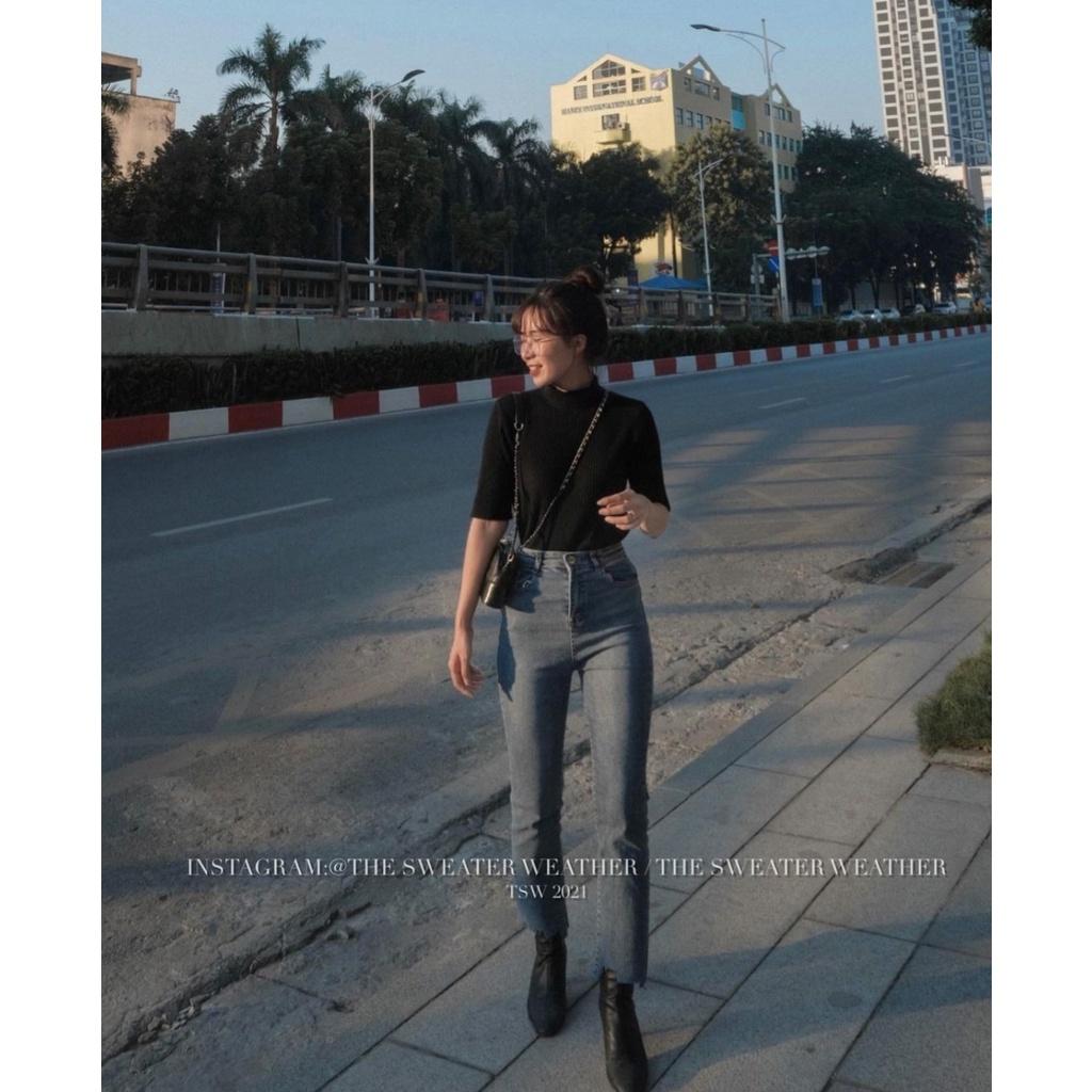 Quần Jean Nữ Ống Đứng Cạp Cao Gấu Rách Cá Tính ThunderUnisex Chất Vải Dày Dặn Mềm Mại Phong Cách Ulzzang Fullsize