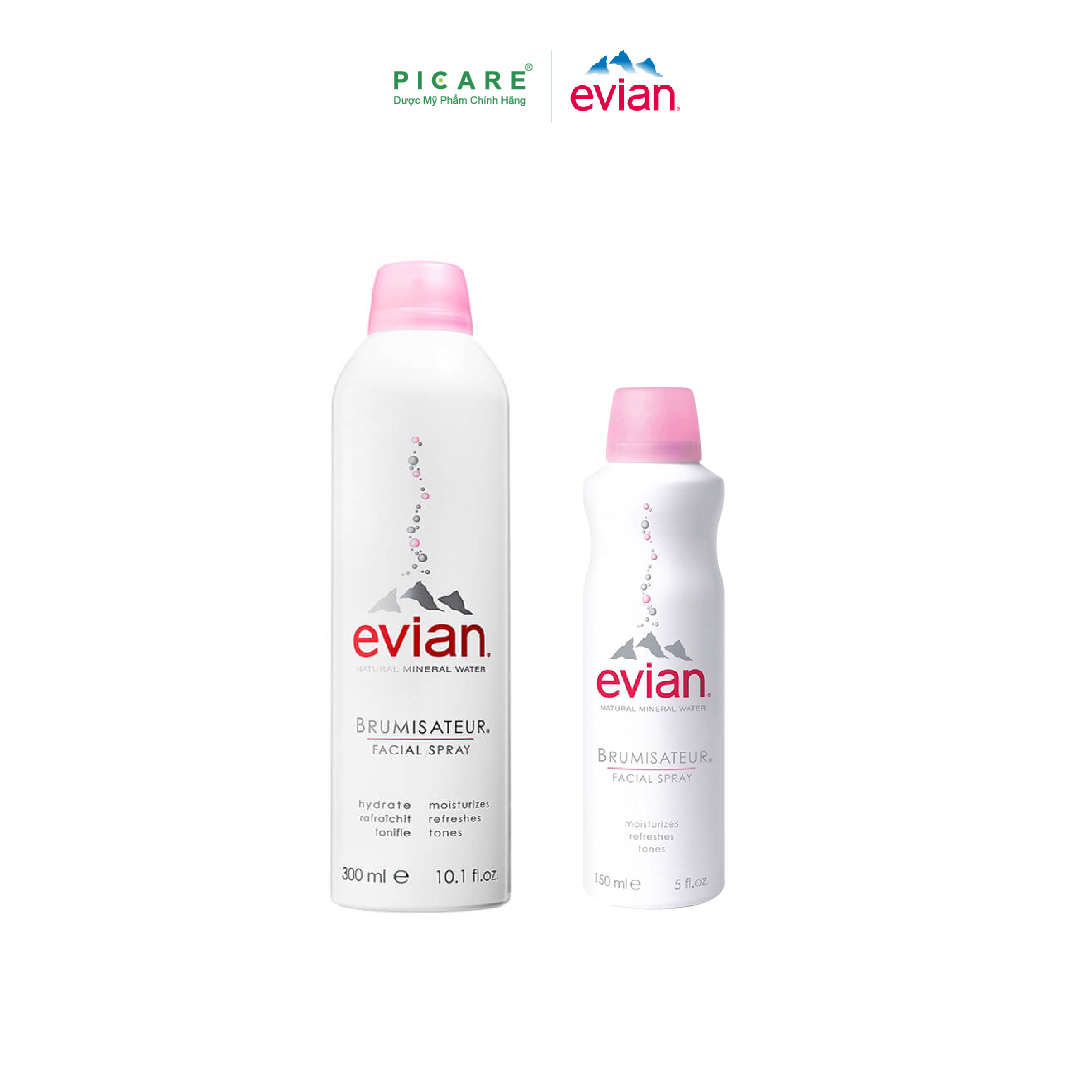 Combo 2 Xịt khoáng Evian Cấp Ẩm Và Làm Dịu Da Spray Brumisateur Natural Mineral Water 300ml + 150ml