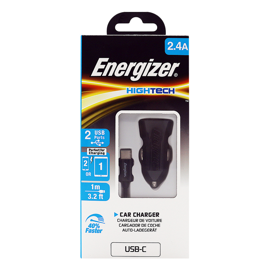 Bộ Adapter Sạc Xe Hơi 2.4A Và Cáp Sạc Type-C 2.0 Energizer DCA2BHC23 - Hàng Chính Hãng