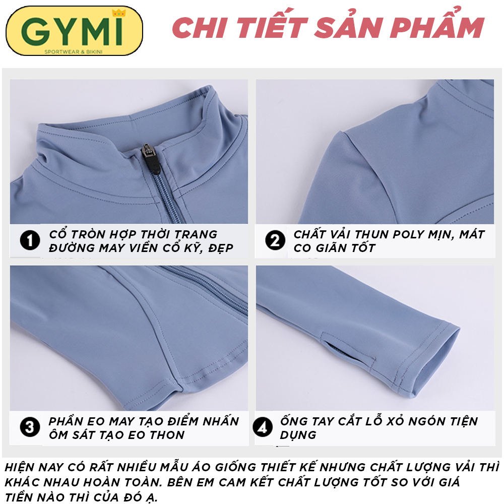 Áo khoác tập gym yoga nữ chất thun lạnh GYMI AK04 dáng croptop vải mền mịn co giãn thoáng khí chống nắng