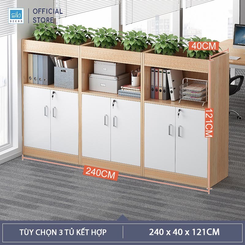 Tủ Gỗ Đựng Hồ Sơ Văn Phòng 2 Cửa Có Khóa, Hộc Tủ Mở Rộng Hiện Đại Thương Hiệu SIB Decor HS23