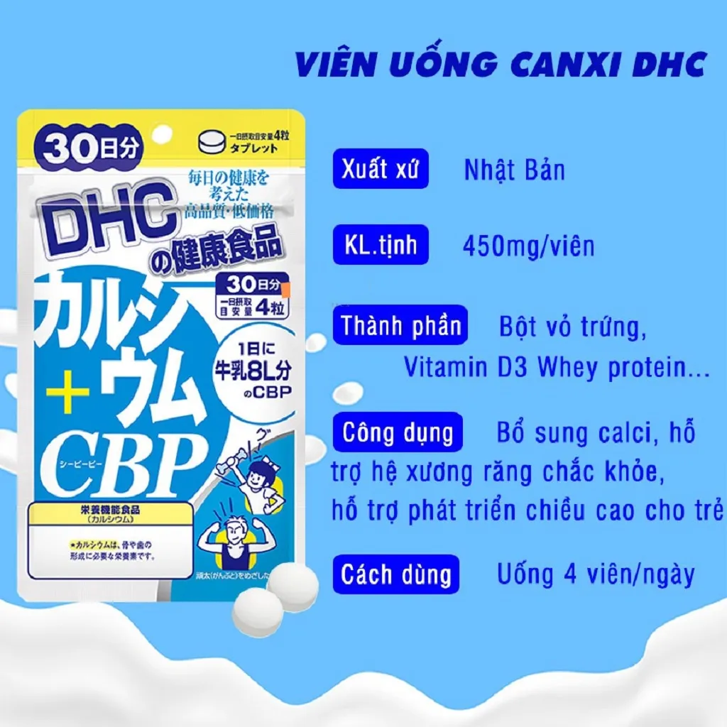 Canxi DHC calcium + CBP Nhật Hỗ trợ tăng chiều cao, giúp xương chắc khỏe, phòng loãng xương - Massel Official