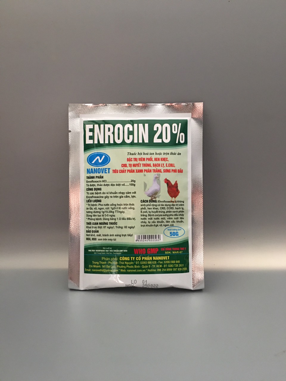 Enro 20% viêm phổi, hen khẹc, tụ huyết trùng, phân xanh, phân trắng chó mèo gia súc gia cầm