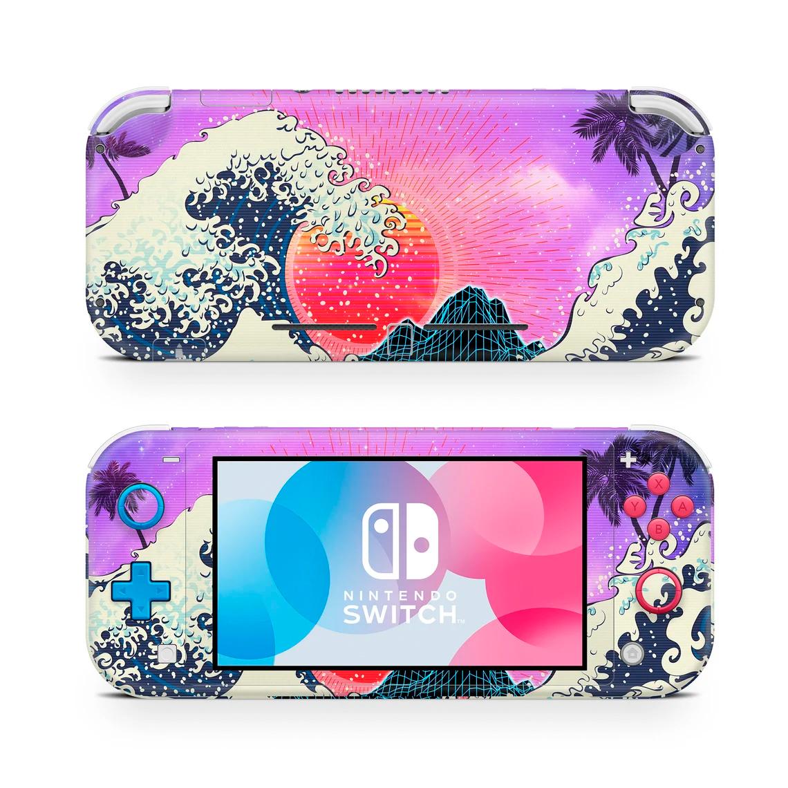 Skin decal dán Nintendo Switch Lite mẫu Sóng Nhật chiều hoàng hôn (dễ dán, đã cắt sẵn)