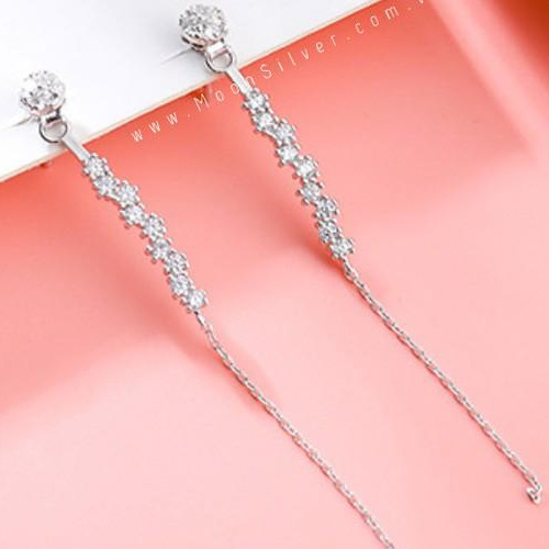 Khuyên Tai Bạc Chuỗi 9 Ngôi Sao Dây Tua Rua