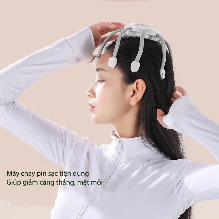 Máy massage đầu thông minh thế hệ mới dùng pin sạc, loại 8 tay