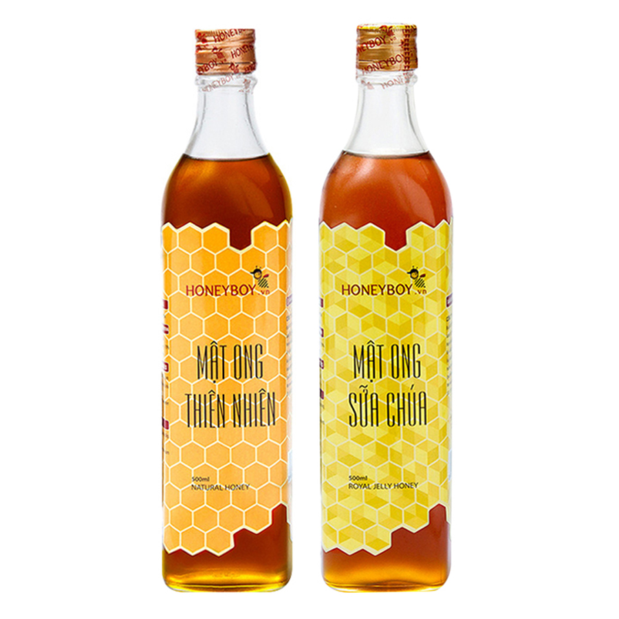 Combo Mật Ong Thiên Nhiên Honeyboy (500ml) + Mật Ong Sữa Chúa Honeyboy (500ml) - Tặng Nghệ Đen Mật Ong Honeyboy (80g)