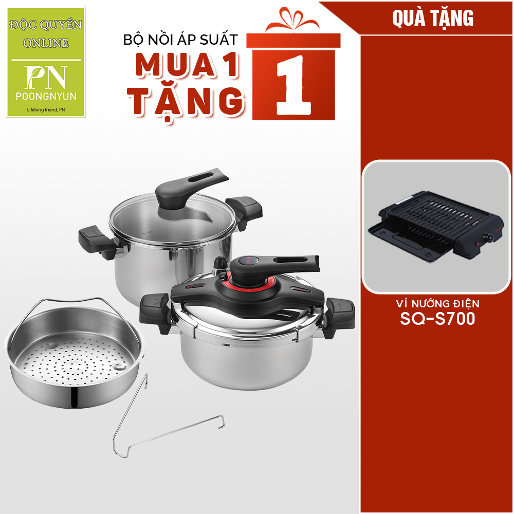 MUA 1 TẶNG 1 Bộ nồi áp suất POONGNYUN VGPC2-SET tặng 1 Vỉ nướng điện Tiger Queen SQ-S700