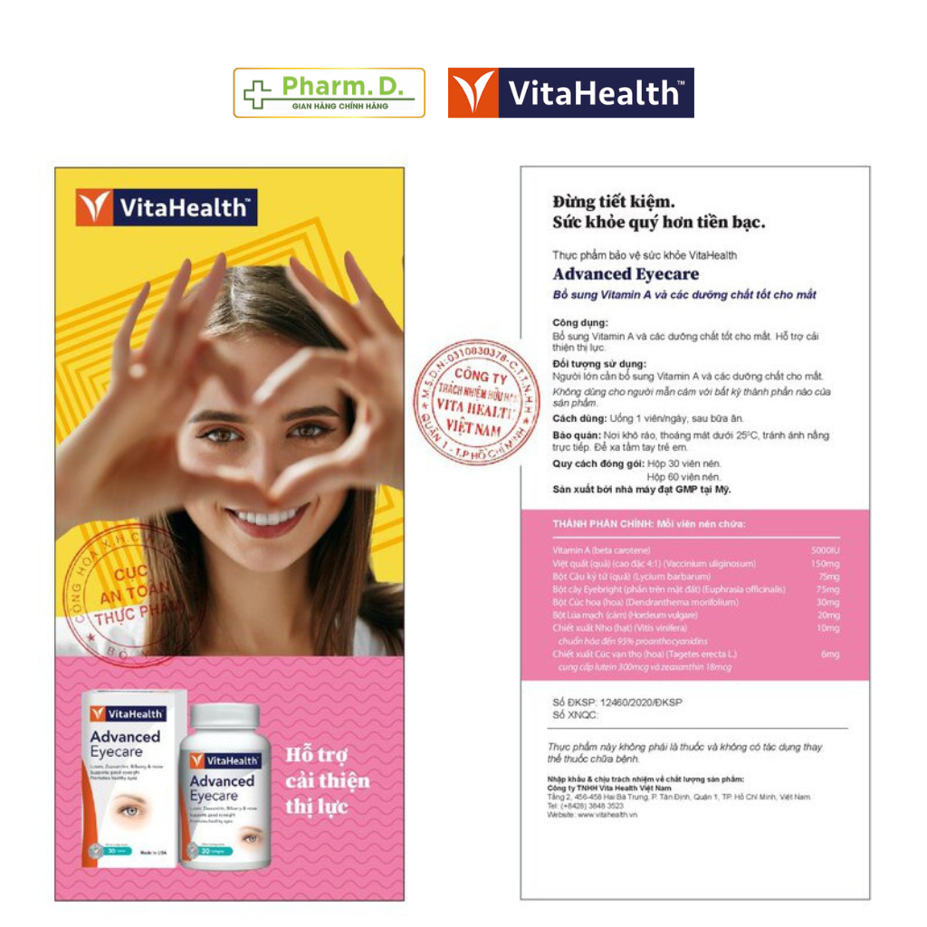Viên Uống Bổ Mắt Hỗ Trợ Tăng Cường Thị Lực VITAHEALTH Advanced Eyecare  (30 Viên)