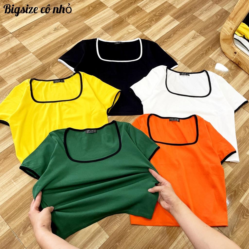 Áo thun tay ngắn bigsize nữ cổ vuống có viền cổ dáng croptop co giãn mạnh A28 - Đen