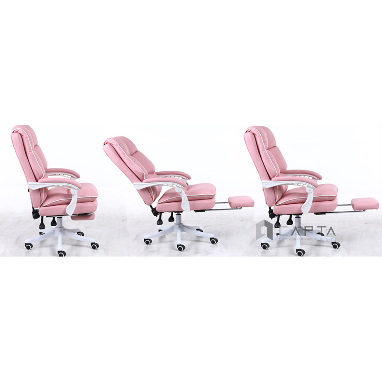 Ghế xoay văn phòng nệm dày êm lưng Ghế gaming màu hồng có gác chân cho nữ livestream chơi game CR4104-P