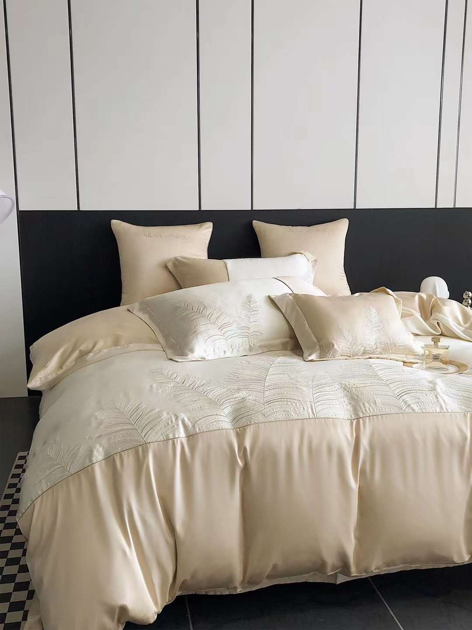Bộ Chăn Ga Gối Đệm 5 Món Chăn Phao Lụa Sateen 80s Hin Home Bedding Drap Giường Cao Cấp