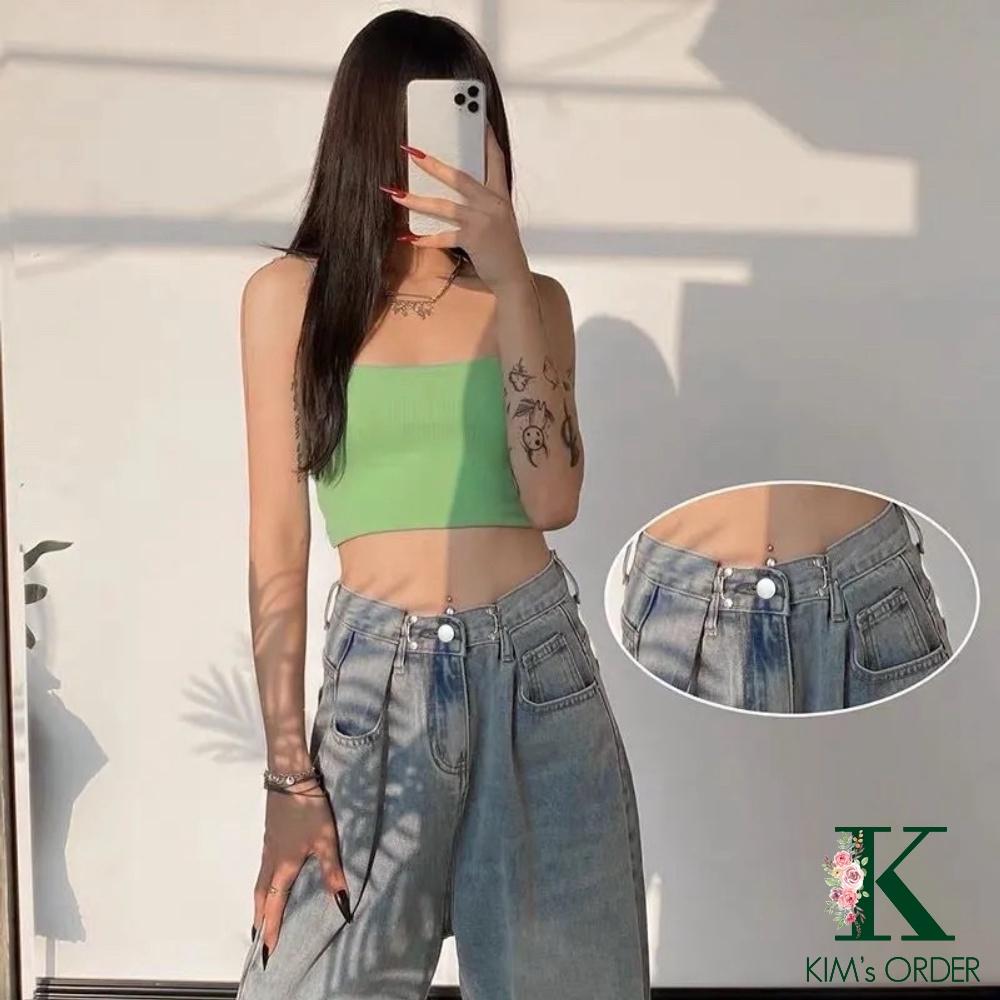 Quần Jean Nữ Ống Suông Cạp Khuy Nữ Màu Xanh Nhạt Điều Chỉnh Eo Lưng Cao Phong Cách Ulzzang Hàn Quốc Đi Học Đi Làm