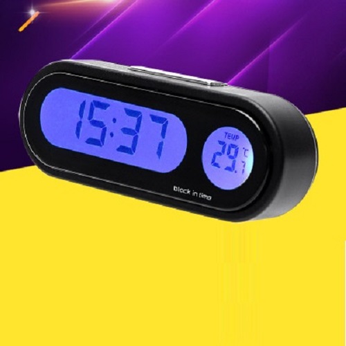 Đồng hồ kiêm máy đo nhiệt độ trên ô tô mini màn hình LCD sắc nét có chức năng chuyển sang xem ngày ( NHỎ NGẮN, XINH XẮN ) ( Tặng kèm móc treo chai nước ngẫu nhiên )