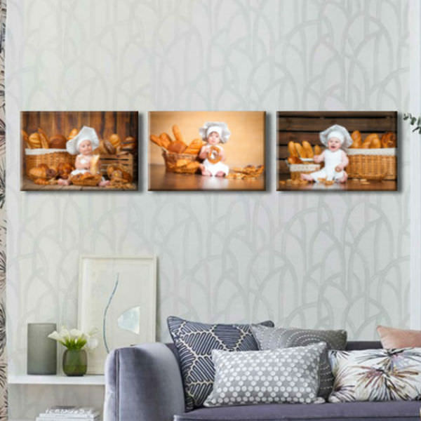 Bộ 3 Tranh Canvas Viền Composite Treo Tường Hình Em Bé Đáng Yêu W058