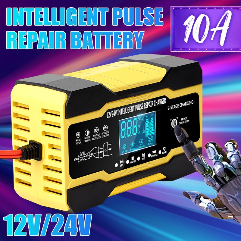 Bộ sạc pin ô tô đầy đủ tự động 12V 10A / 24V 5A Bộ sạc sửa chữa xung sạc nhanh thông minh cho AGM Gel dẫn đầu