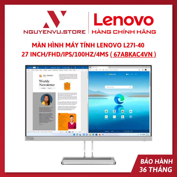Màn Hình Máy Tính Lenovo L27i-40 27 Inch/FHD/IPS/100Hz/4ms - Hàng Chính Hãng