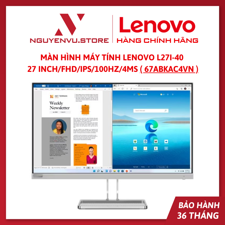 Màn Hình Máy Tính Lenovo L27i-40 27 Inch/FHD/IPS/100Hz/4ms ( 67ABKAC4VN ) - Hàng Chính Hãng