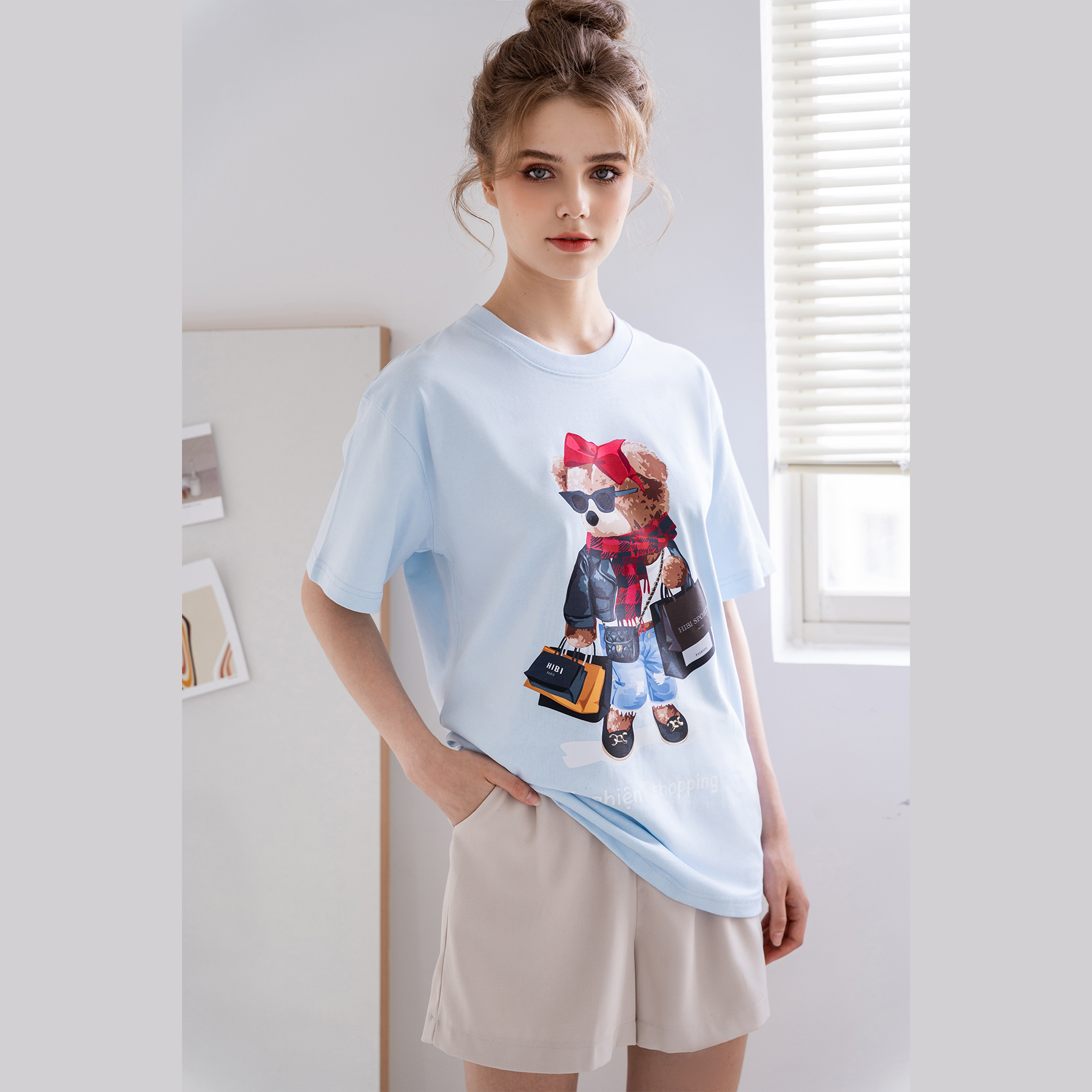 Áo thun tay lỡ Hibi Sports unisex nam nữ kiểu phông, chữ Nghiện Shopping ST006, vải cotton Premium, form oversize