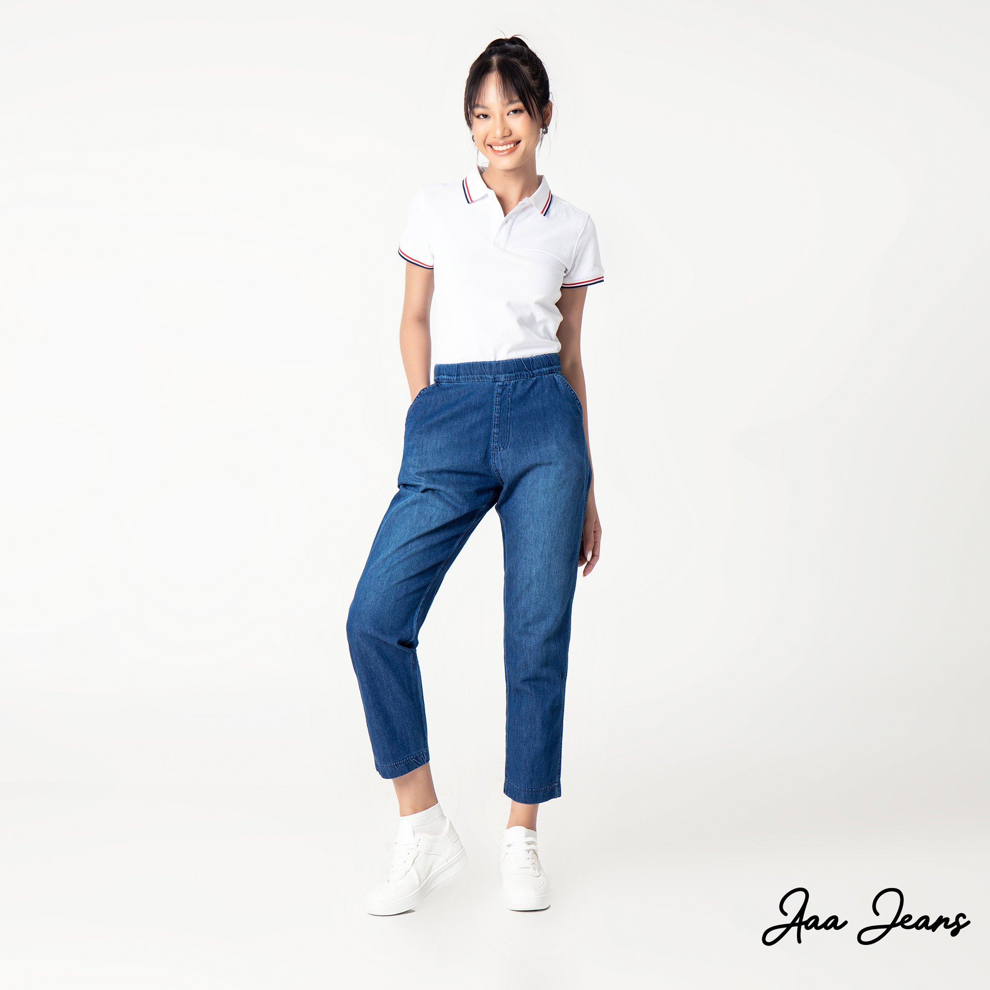 Quần Jeans Nữ Lưng Thun Ống Suông Relax Fit Aaa Jeans