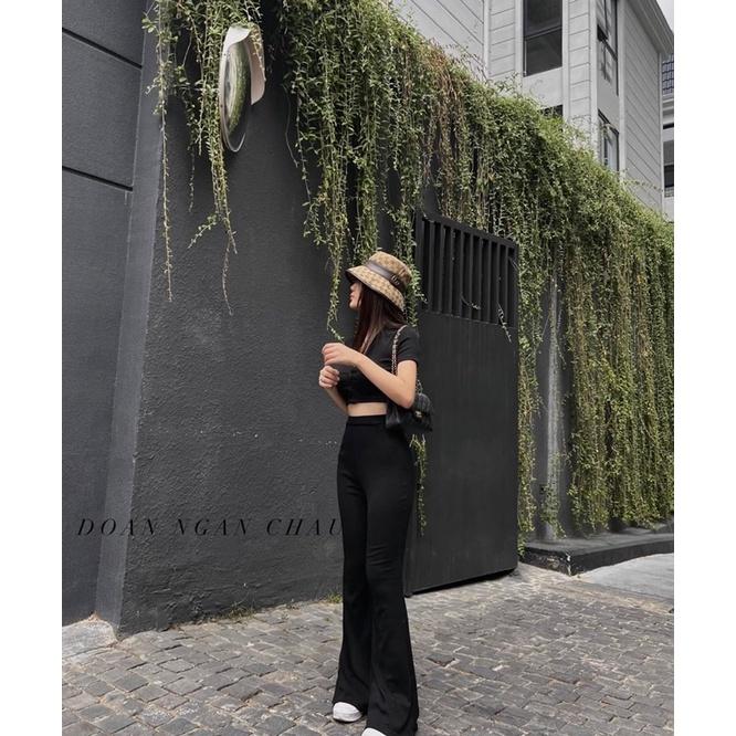 Set Đồ Nữ Bộ Thun Quần Loe Thể Thao Chất Cotton Áo Croptop byChang