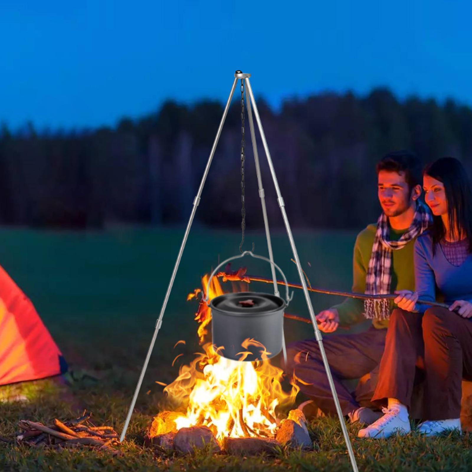 Camping Tripod Campfire Cooking Mini Adjustable Grill Tripod Cooker Campfire Grill Stand Tripod Grilling Set Cooking Tripod Hanger w/ Storage Bag