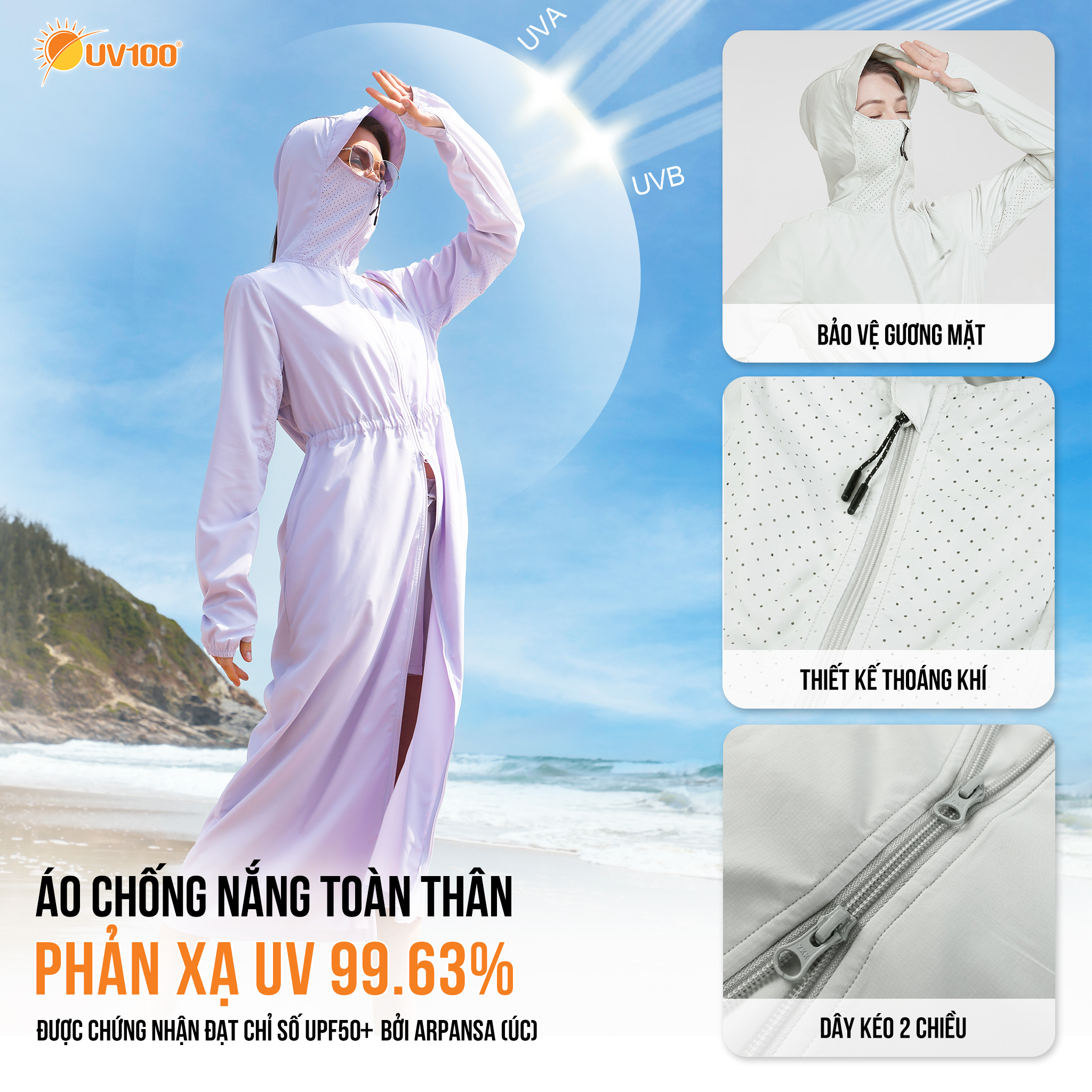 Áo Khoác Chống Nắng Toàn Thân UV100 Suptex-Cool AL23103 thoáng khí, siêu mỏng nhẹ