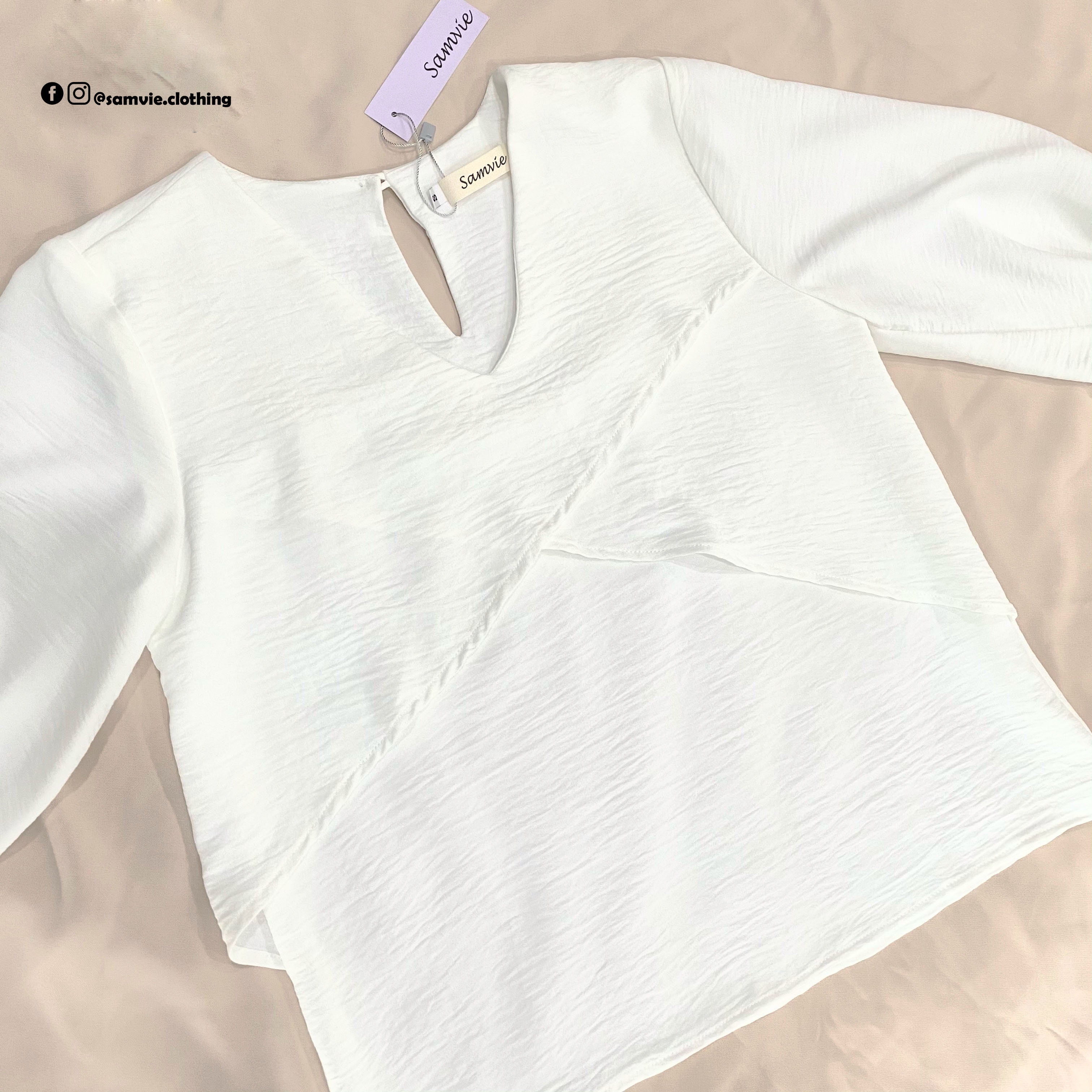 Áo kiểu linen 2 tầng, cổ tim - Samvie