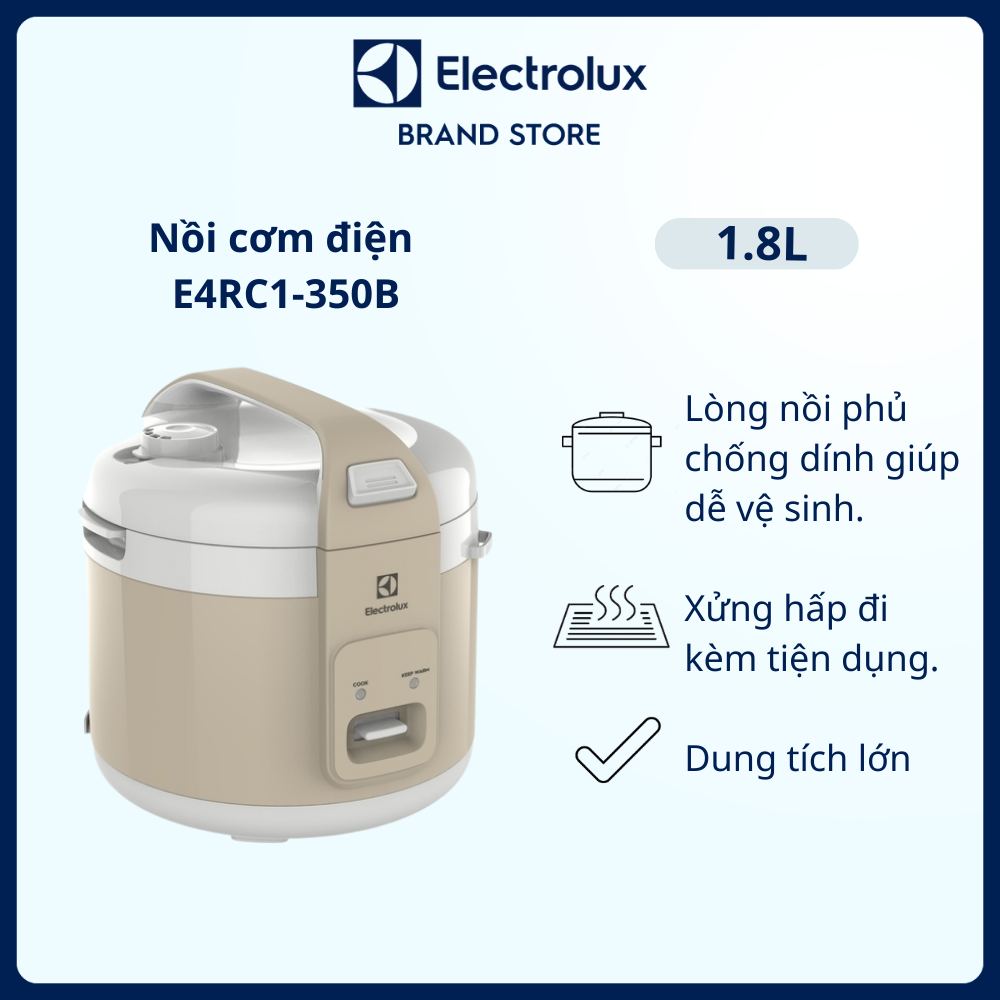 Nồi cơm điện Electrolux E4RC1-350B - Thiết kế đa năng, phù hợp cho gia đình đông người, dễ dàng vệ sinh [Hàng chính hãng]