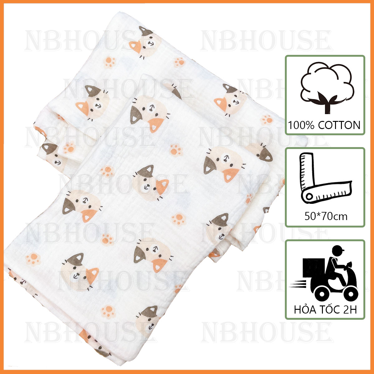 Khăn Tắm Cho Trẻ Sơ Sinh Và Trẻ Nhỏ Chất Vải Muslin An Toàn Và Dịu Nhẹ Cho Làn Da Bé (50*70cm)