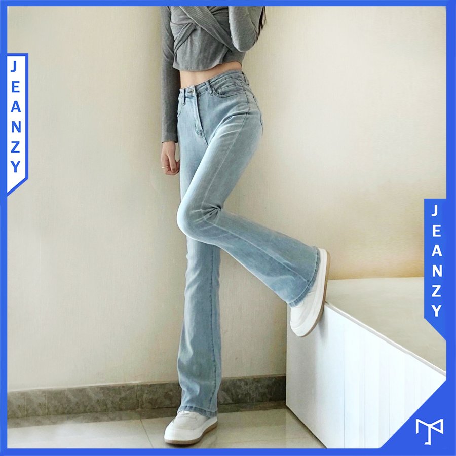 Quần bò jean nữ ống loe co giãn jeans cạp cao cao cấp